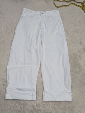 Pilcro White Wide-Leg Cargo Trousers